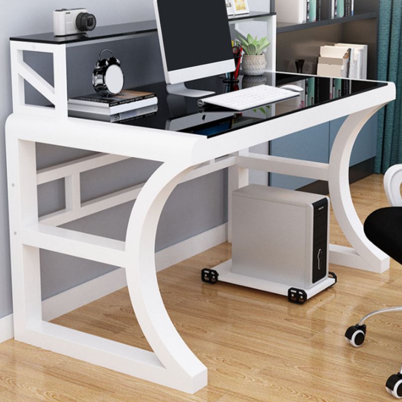 Glass Top Rectangular Gaming Desk 29.53 Inch Tall Sled Base Computer Desk Clearhalo 'furn' 'furn_office_desk' 'Furniture' 'Office Desks' 'Office Furniture' 'office_desk' 1200x1200_00226a18-1970-4ce7-b620-799297d396d6