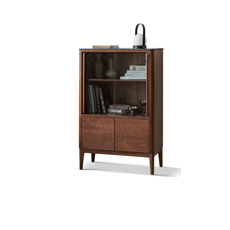 ドア付きのミッドセンチュリーモダンスクエアリビングルームのアクセントキャビネット