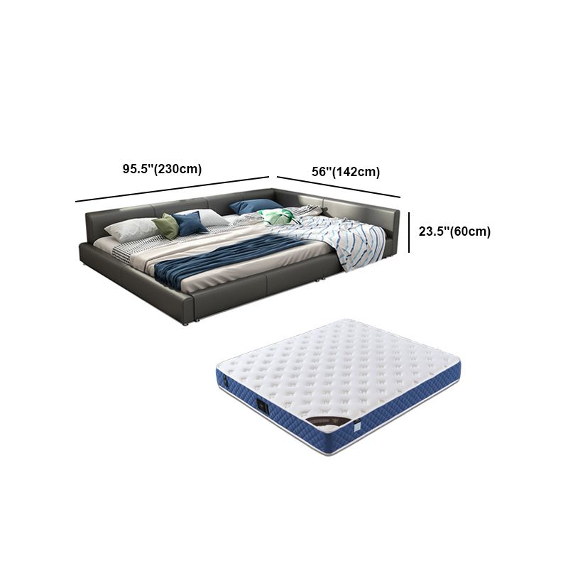 Contemporary Grey Genuine Leather and Wood Standard Bed for Bedroom