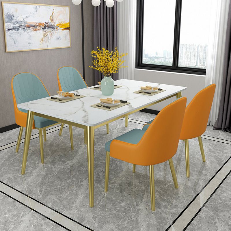 Rectangle 4 Legs Dining Table Glam Style Stone Table for Kitchen