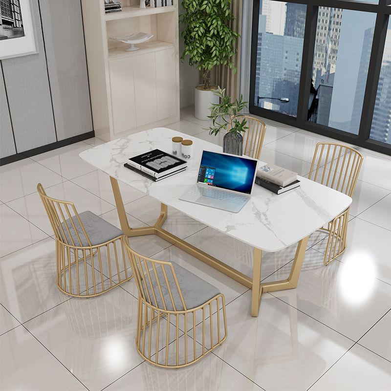 Glam -stijl rechthoekige kantoorbureau Stone Trestle Desk voor thuis