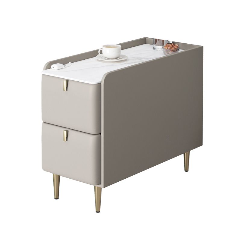 Modernistic Rectangular Slate Side Table 4 Legs End Table with Drawers