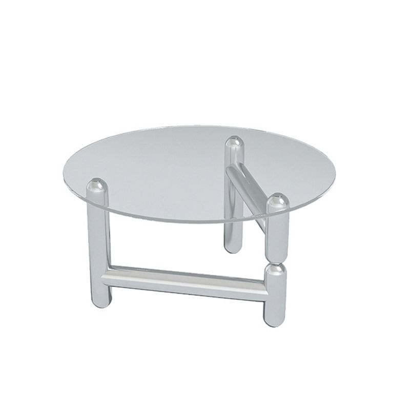 Table basse ronde en verre et acier, 3 pieds, 1 table basse simple