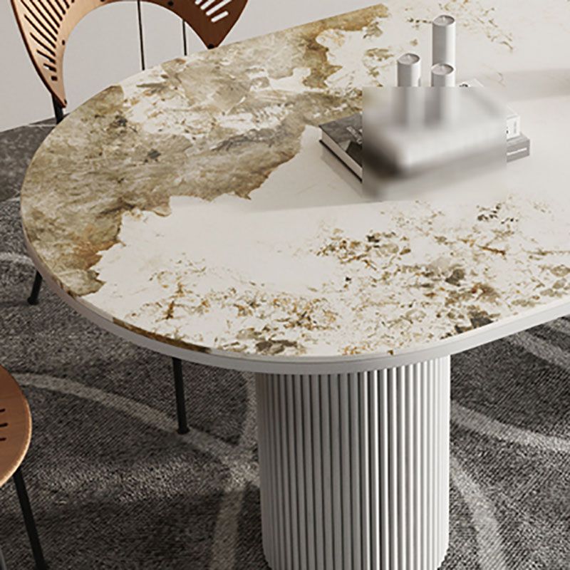 Oval Modern Dining Table Stone Top Metal Double Pedestal Dining Room Table Clearhalo 'Dining Tables & Seating' 'Dining Tables' 'dining_table' 'furn' 'furn_dining_table' 'Furniture' 'furniture_dining_table' 'Kitchen & Dining Furniture' 'kitchen' 'kitchen_dining_table' 1200x1200_002a92a8-1c26-4dfc-9c75-f3640405bbaa