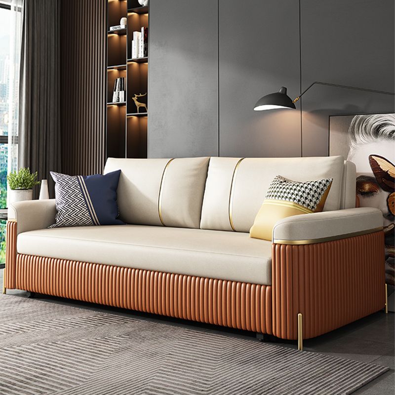 Modern Fucice Donno in pelle Sleeter Impietato Braccia quadrata divano letto in arancione