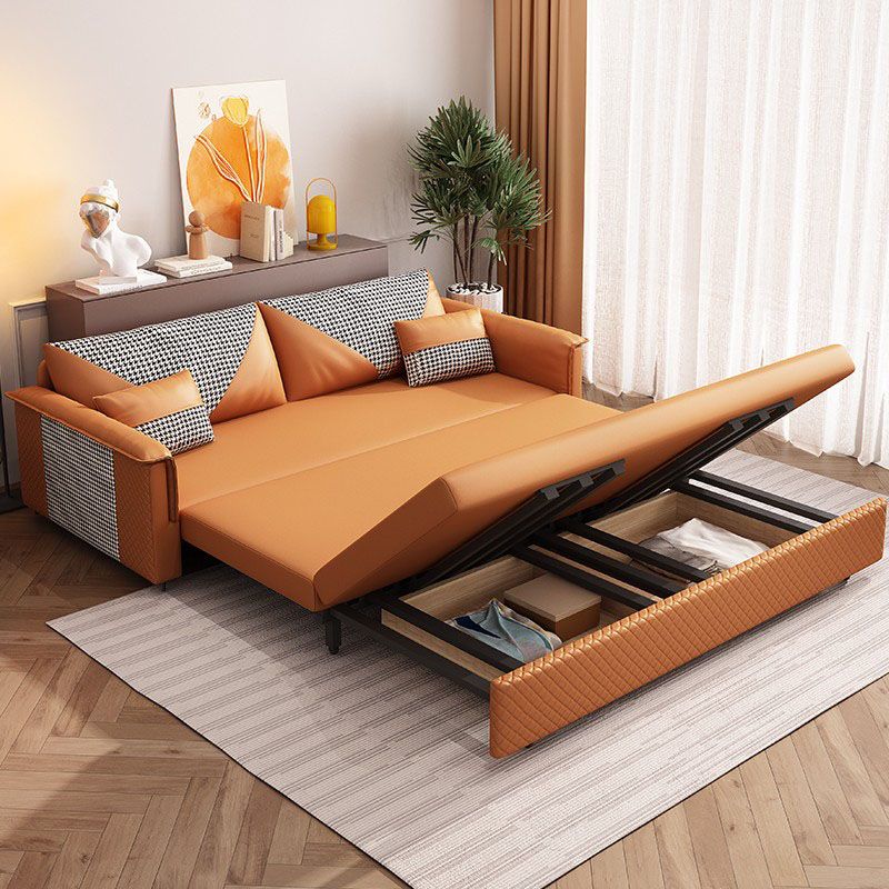 Modern Pillow Top Arm Sofa Bed Faux Leather Sofa with Storage Clearhalo 'furn' 'furn_sofas' 'Furniture' 'Living Room Furniture' 'Sofa' 'sofas' 1200x1200_002fabd8-b43c-4f8e-a989-df3c04564256