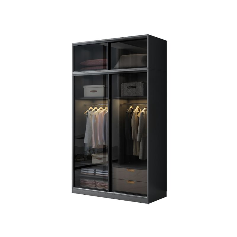 Schwarzer Kleiderschrank, zeitgenössischer Glas-Kleiderschrank für Zuhause