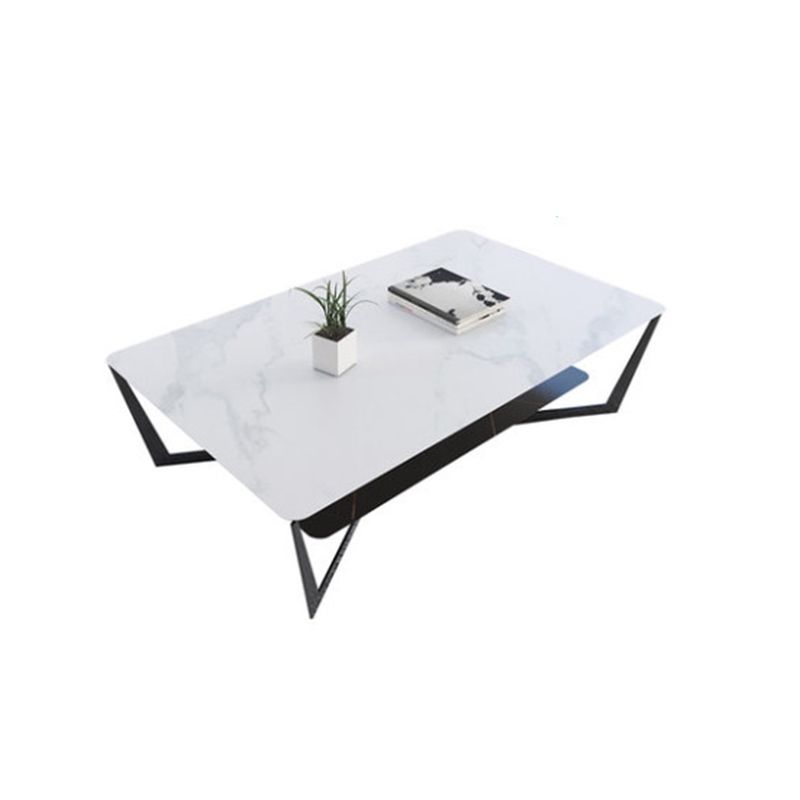 Cross-legged Base Designed As a Rectangular Coffee Table with a Rock Slab Top