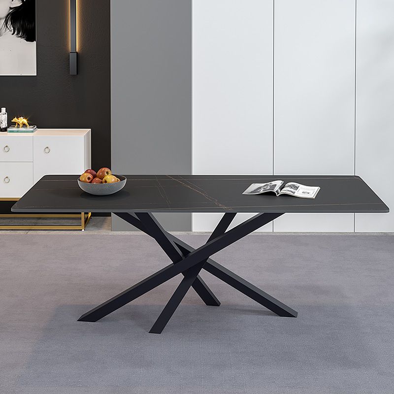 Luxury Sintered Stone Top Dining Table Rectangle Table with Metal Pedestal Clearhalo 'Dining Tables & Seating' 'Dining Tables' 'dining_table' 'furn' 'furn_dining_table' 'Furniture' 'furniture_dining_table' 'Kitchen & Dining Furniture' 'kitchen' 'kitchen_dining_table' 1200x1200_0036d469-f31b-4e2c-bae7-99bd4d5e0589