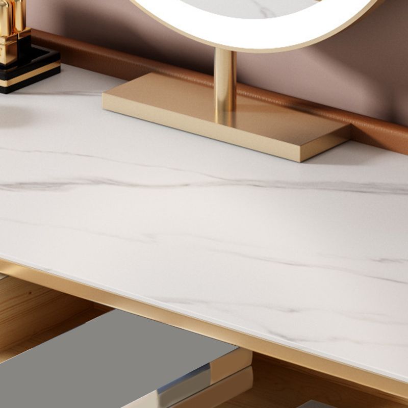 Glam Stone Top Vanity Makeup Dressing Table Set with Storage Drawers