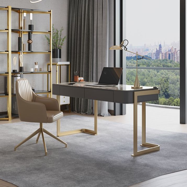 Contemporary Curved Office Desk Stone Sled Writing Desk with 2 Drawers Clearhalo 'furn' 'furn_office_desk' 'Furniture' 'Office Desks' 'Office Furniture' 'office_desk' 1200x1200_003b4a68-5e14-41e3-a2cf-7335a27efa04