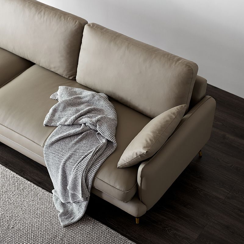 Modern Pillow Top Arm Sofa Faux/Genuine Leather Sofa in Gray