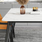 Mesa de comedor de piedra rectangular de lujo con 4 patas de acero dorado y negro