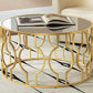 Contemporary Round Glass Coffee Table Brass Metal Frame 1 Single Cocktail Table Clearhalo 'Coffee & Accent Tables' 'Coffee Tables' 'coffee_tables' 'furn' 'furn_coffee_tables' 'Furniture' 'Living Room Furniture' 1200x1200_003eec1a-eee0-4d72-a713-ab17e46ac9cc