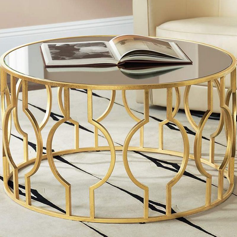 Contemporary Round Glass Coffee Table Brass Metal Frame 1 Single Cocktail Table Clearhalo 'Coffee & Accent Tables' 'Coffee Tables' 'coffee_tables' 'furn' 'furn_coffee_tables' 'Furniture' 'Living Room Furniture' 1200x1200_003eec1a-eee0-4d72-a713-ab17e46ac9cc