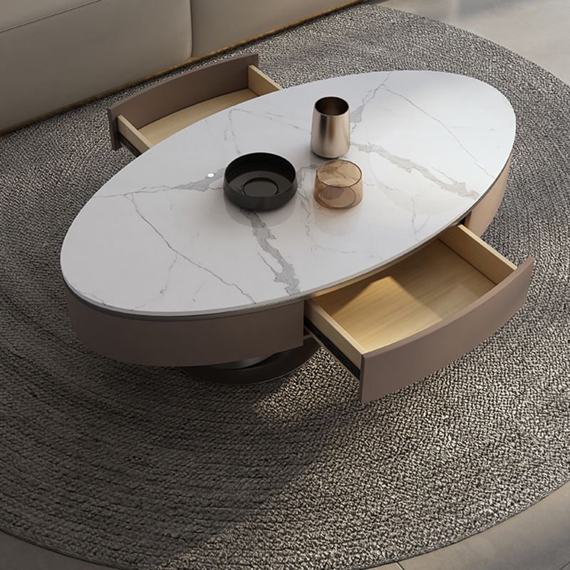 Glam Stone Single Coffee Table Pedestal Coffee Cocktail Table with Storage Drawers Clearhalo 'Coffee & Accent Tables' 'Coffee Tables' 'coffee_tables' 'furn' 'furn_coffee_tables' 'Furniture' 'Living Room Furniture' 1200x1200_003ef865-59cd-441e-8d1d-a3142c1c3733