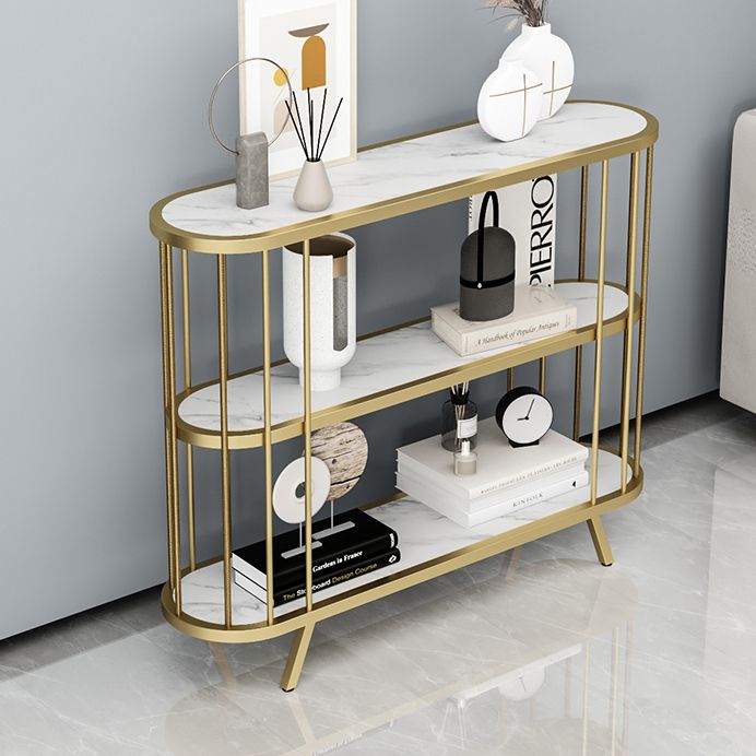 31.5" Tall Glam Accent Table Oval Stone Console Table with Shelves