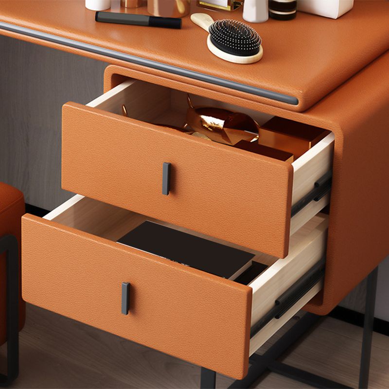 Table de casse-toi de maquillage de vanité en faux cuir avec tabouret et miroir - 39,37 "W