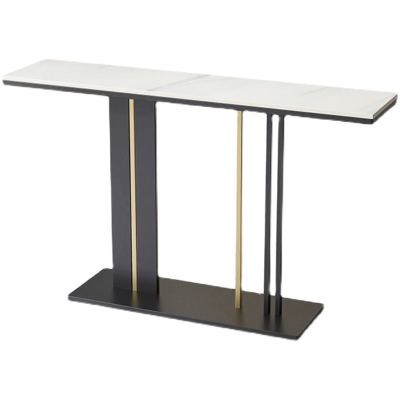 Table d'accent console contemporain avec base de piédestal noir et haut en marbre