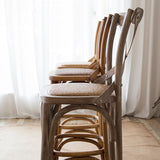 Oak Solid Wood and Rattan Bar Stool Modern Armless Indoor Bar Stool