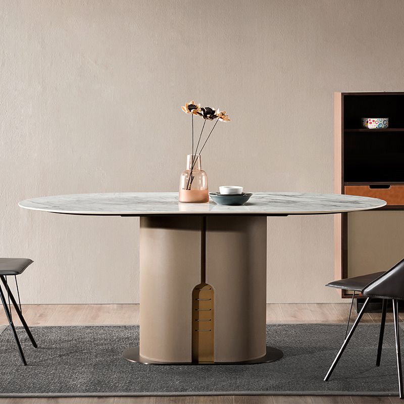 Modern Oval Marble Top Dining Table with Solid Wood Pedestal Base Clearhalo 'Dining Tables & Seating' 'Dining Tables' 'dining_table' 'furn' 'furn_dining_table' 'Furniture' 'Kitchen & Dining Furniture' 1200x1200_004d2c36-762b-4a90-a9ad-8878005a0fbc