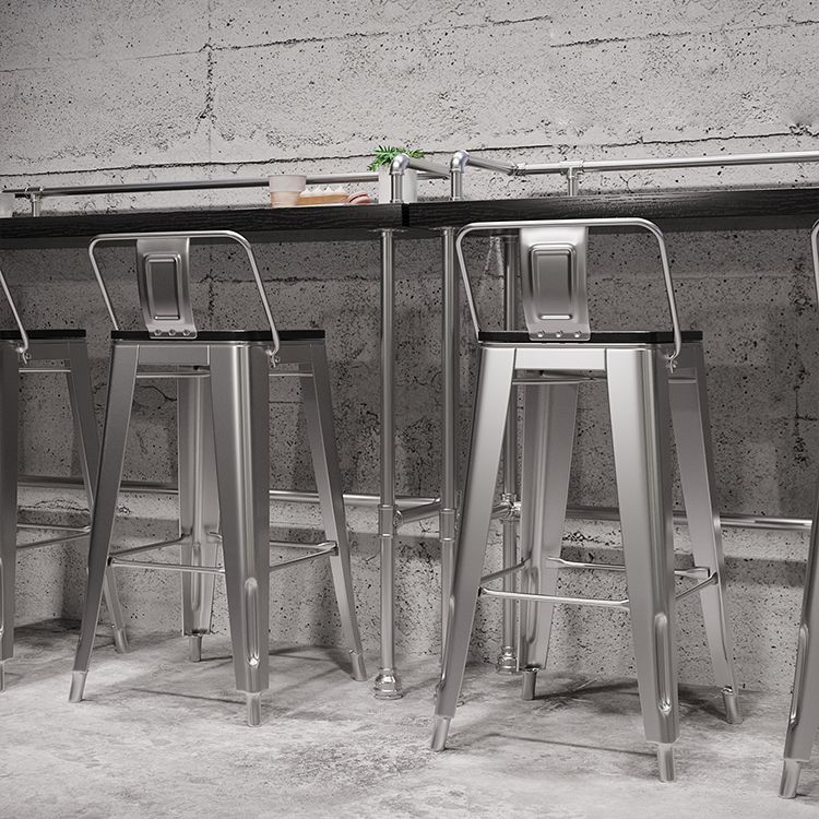 Footrest Backrest Counter-height Stool Industrial Wood and Metal Counter Chair in Silver