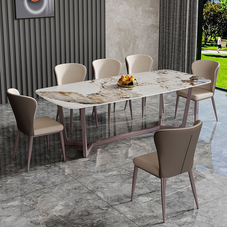Nordic Glam Rectangle Sintered Stone Dining Table Set 1/4/6/7/8 Pieces Dining Set Clearhalo 'Dining Room Sets' 'Dining Tables & Seating' 'dining_room_set' 'furn' 'furn_dining_room_set' 'Furniture' 'furniture_dining_room_set' 'Kitchen & Dining Furniture' 1200x1200_00574aa0-c584-46a6-9c8e-837bf513bd23