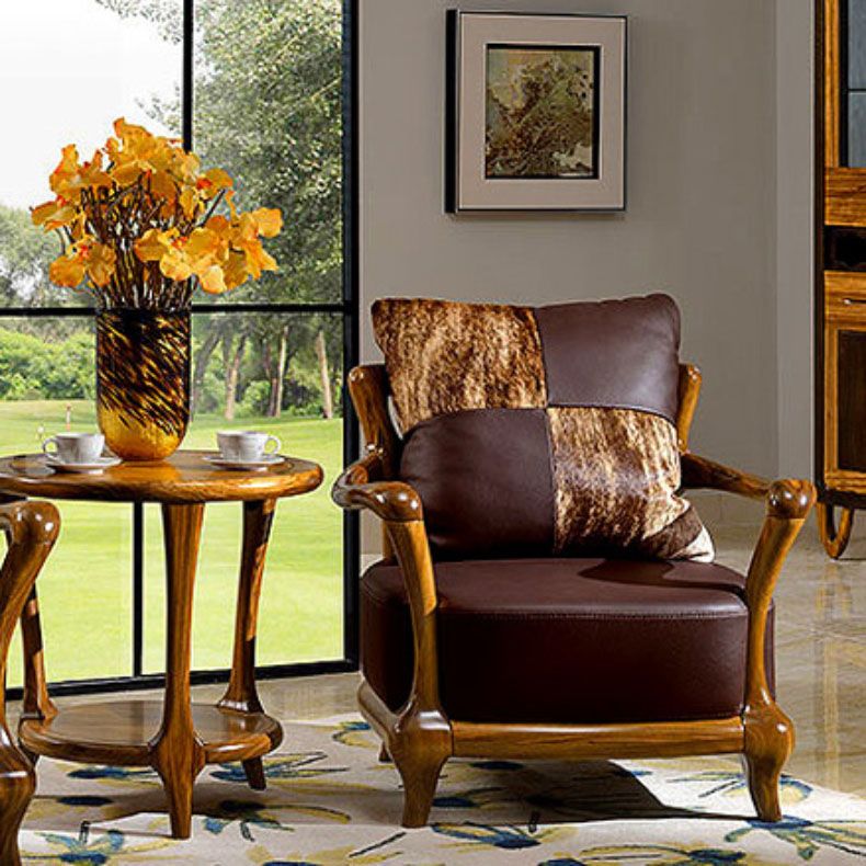 Silla de brazo de comedor de marco de madera sólida para la silla tapizada de cuero