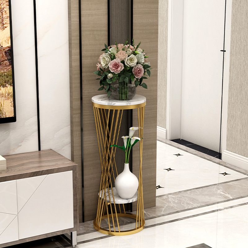 Glam Marble Round Side Table Dia 11.8" Metal Frame End Table with Storage Shelf Clearhalo 'Coffee & Accent Tables' 'End & Side Tables' 'end_side_tables' 'furn' 'furn_end_side_tables' 'Furniture' 'Living Room Furniture' 1200x1200_005f8e81-5d96-432b-8a3c-9b757d03b69a