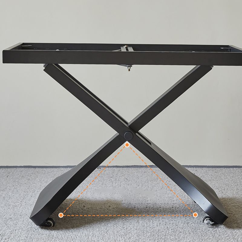 17.7"H Modern Adjustable Metal Cross Base Slate Square Coffee Table on Wheels Clearhalo 'Coffee & Accent Tables' 'Coffee Tables' 'coffee_tables' 'furn' 'furn_coffee_tables' 'Furniture' 'Living Room Furniture' 1200x1200_00648550-8b12-4c33-bdd9-056d3d58bb97