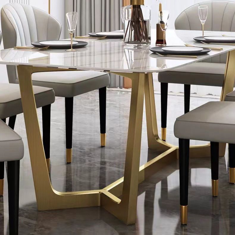 Glam Dinette Table Stone Rectangle Dining Room Table in White Clearhalo 'Dining Tables & Seating' 'Dining Tables' 'dining_table' 'furn' 'furn_dining_table' 'Furniture' 'Kitchen & Dining Furniture' 1200x1200_0066c7b8-1059-44d3-a66f-ce95cc3763d8