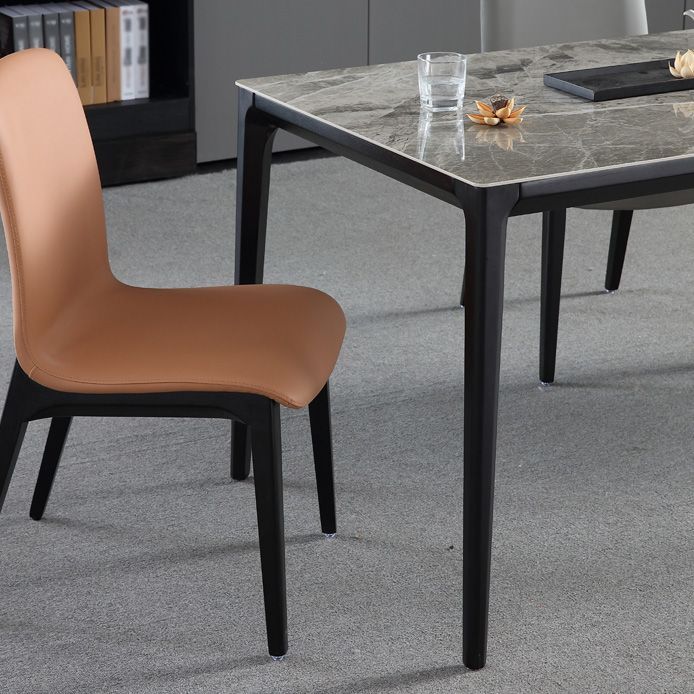 Rectangle 4 Legs Industrial Table Grey Tone Fixed Table of Sintered Stone Clearhalo ' dining_table' 'Dining Tables & Seating' 'Dining Tables' 'furn' 'furn_dining_table' 'Furniture' 'furniture_dining_table' 'Kitchen & Dining Furniture' 'kitchen&dining_furn' 'kitchen' 'kitchen_dining_table' 1200x1200_006a111e-31db-40f1-b407-fcf266347c4e