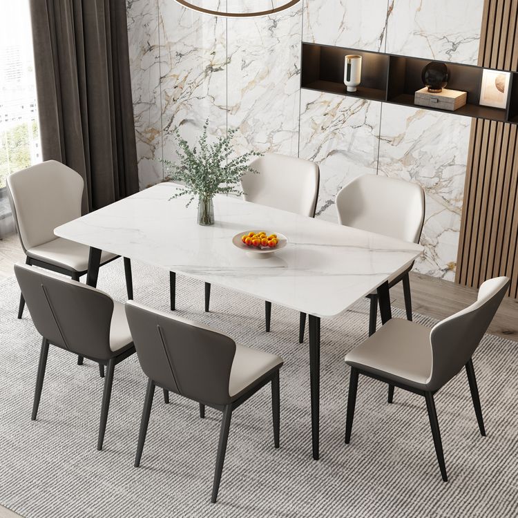 Contemporary Style Sintered Stone Dining Table Rectangular 4 Legs Table in White Clearhalo ' dining_table' 'Dining Tables & Seating' 'Dining Tables' 'furn' 'furn_dining_table' 'Furniture' 'furniture_dining_table' 'Kitchen & Dining Furniture' 'kitchen&dining_furn' 'kitchen' 'kitchen_dining_table' 1200x1200_006bbbf1-292f-4c90-847c-2a2615b61ac0