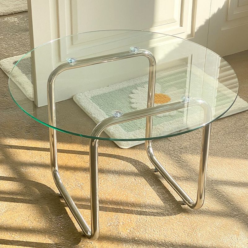 Modern Glass Coffee Table with Sled Stainless Steel Base Cocktail Table Clearhalo 'Coffee & Accent Tables' 'Coffee Tables' 'coffee_tables' 'furn' 'furn_coffee_tables' 'Furniture' 'Living Room Furniture' 1200x1200_006bd50a-ef05-4965-b093-1c6f7b69011c