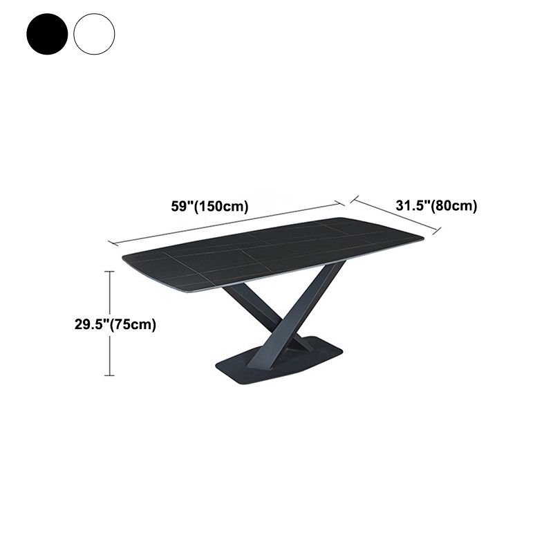 Stone Top Dining Table Modern Rectangle Table with Metal Base in Black Clearhalo 'Dining Tables & Seating' 'Dining Tables' 'dining_table' 'furn' 'furn_dining_table' 'Furniture' 'furniture_dining_table' 'Kitchen & Dining Furniture' 1200x1200_006ef7e7-5e89-4464-9343-449fc1ccebde