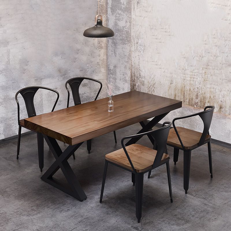 Industrial Style Solid Wood Dining Table Brown Rectangle Table with Metal Base for Dinning Room Clearhalo ' dining_table' 'Dining Tables & Seating' 'Dining Tables' 'furn' 'furn_dining_table' 'Furniture' 'furniture_dining_table' 'Kitchen & Dining Furniture' 'kitchen&dining_furn' 'kitchen' 'kitchen_dining_table' 1200x1200_007094a4-c06f-429b-b836-234256e94418