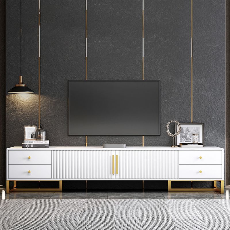 Console multimediale moderna per TV in marmo con contenitore chiuso e gambe in metallo per soggiorno