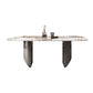 Juego de comedor de piedra sinterizada, mesa rectangular moderna y sillas tapizadas