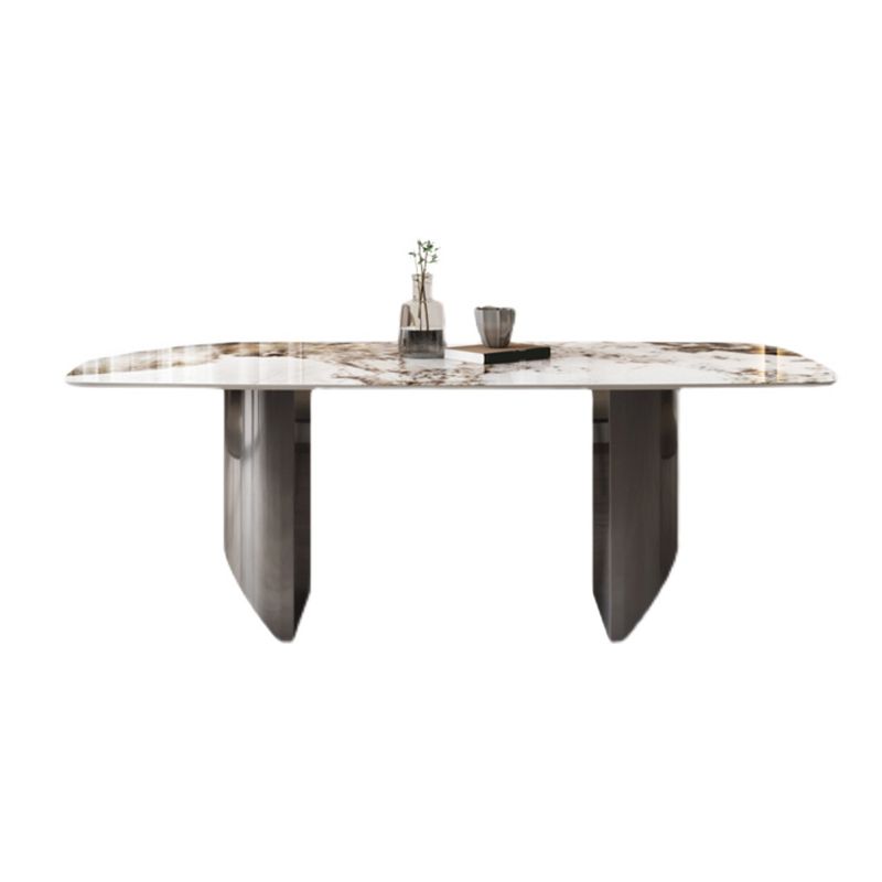 Juego de comedor de piedra sinterizada, mesa rectangular moderna y sillas tapizadas
