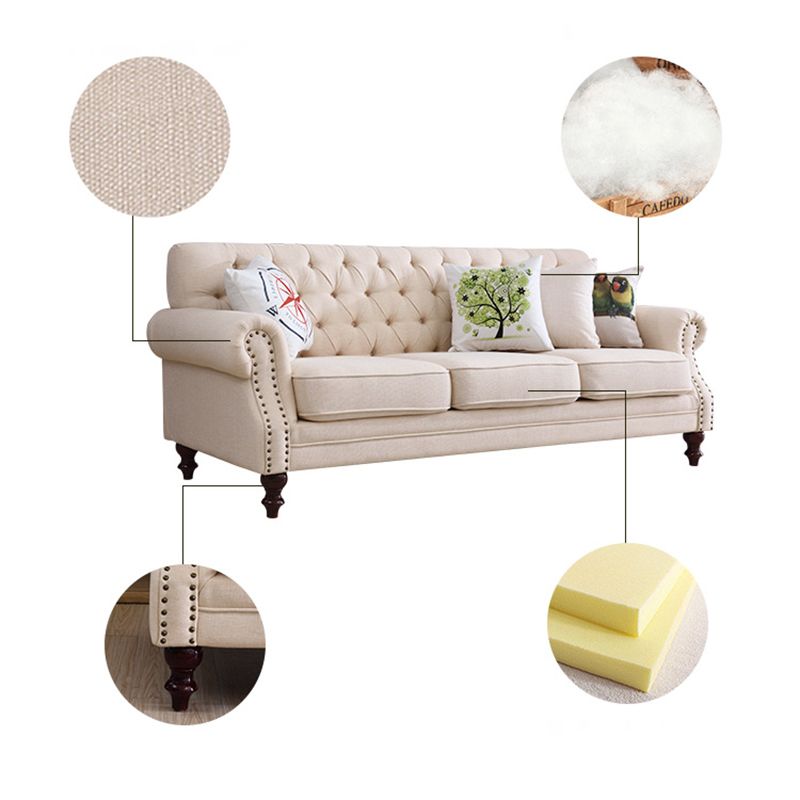 33.4"H Country Linen/Microfiber/Faux Leather Rolled Arm Tufted Sofa Clearhalo 'furn' 'furn_sofas' 'Furniture' 'furniture_sofas' 'kitchen' 'kitchen_sofas' 'Living Room Furniture' 'Sofa' 'sofas' 1200x1200_0078acf0-9468-43be-a9d3-c1f1efba8558