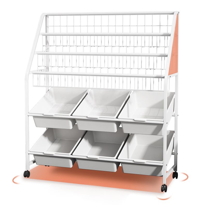 White Bookshelf Contemporary Style Bookcase for Study Room with Casters