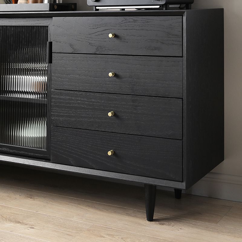 Stellatura nera in stile moderno in legno massiccio 4 cassetti sideboard da pranzo con porte di vetro
