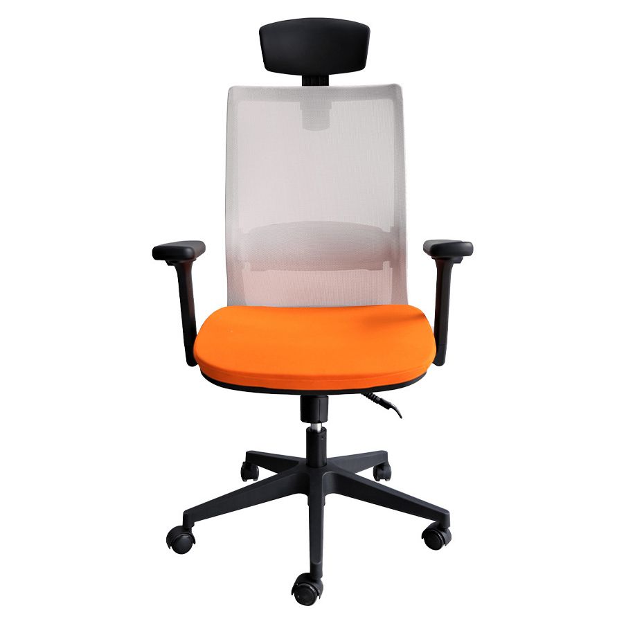 Sedia moderna con braccioli inclusi e rotelle, sedia da scrivania in rete con schienale medio, colore arancione