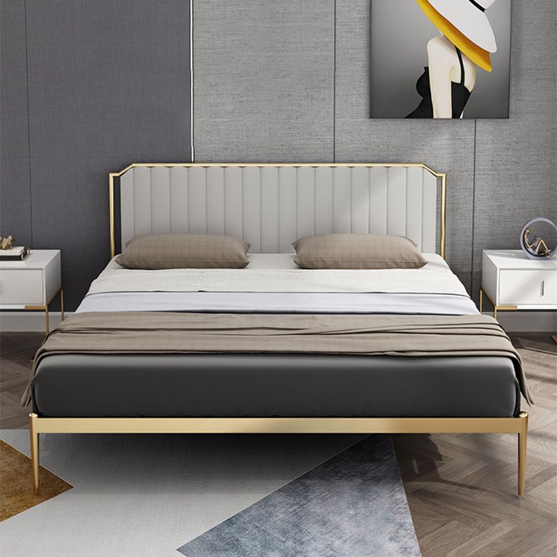 Glam Metal Panel Standard Bed, Beveled Upholstered Headboard Bed Clearhalo 'Bedroom Furniture' 'Beds' 'furn' 'furn_beds' 'Furniture' 1200x1200_00885dfb-6189-4497-98a7-d9146bf849d8