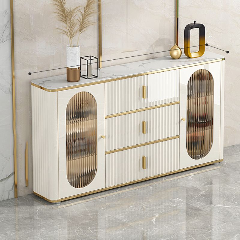 Server a buffet bianco con porte di vetro server glam per sala da pranzo