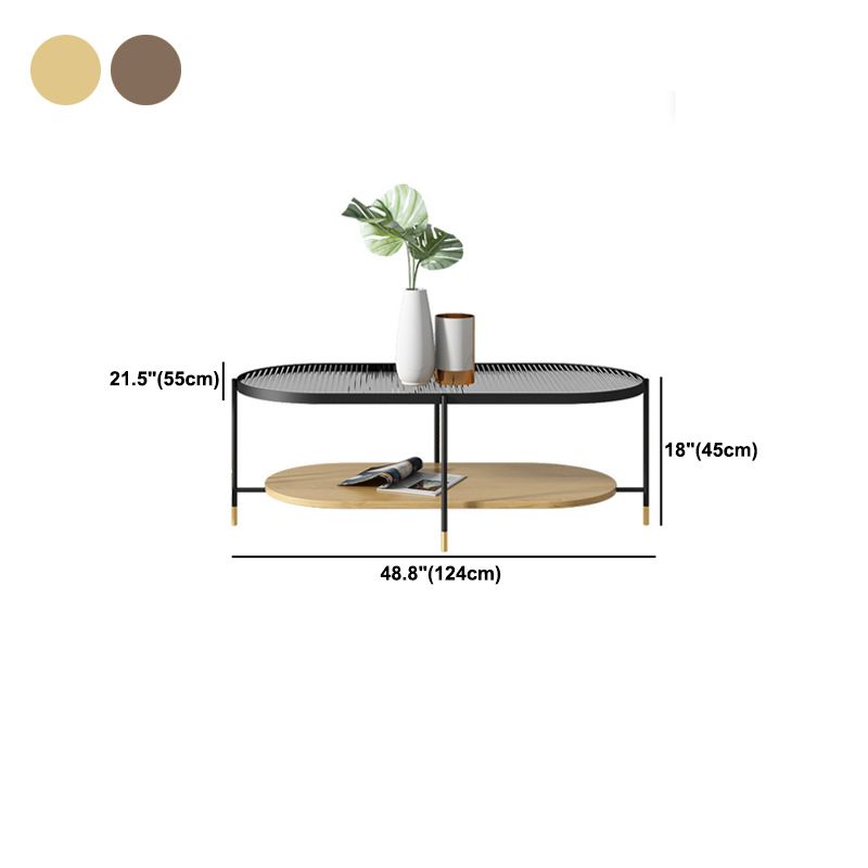 Modern 2 Piece Bunching Tables with Wooden Shelf and 4 Iron Legs Clearhalo 'Coffee & Accent Tables' 'Coffee Tables' 'coffee_tables' 'furn' 'furn_coffee_tables' 'Furniture' 'Living Room Furniture' 1200x1200_008b356b-d64a-4f48-9573-1af4cde79666