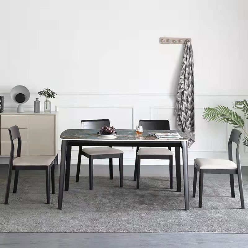 Modern Glossy Blue Dining Table Set 1/2/5/7 Pieces Dinette Set with Wooden Chairs