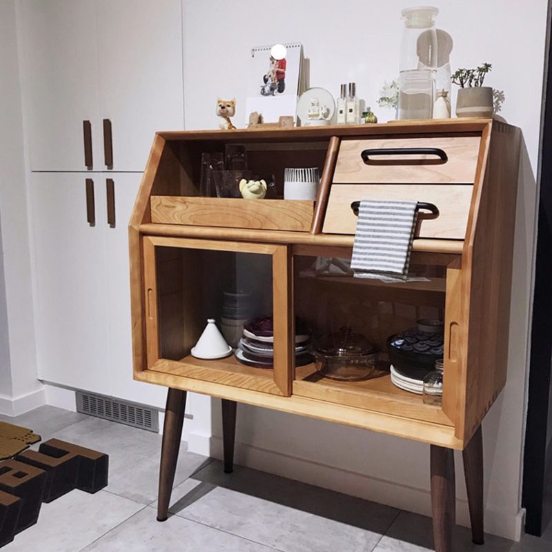 Server da pranzo per porte scorrevoli Credenza in legno massiccio di pino con porta di vetro