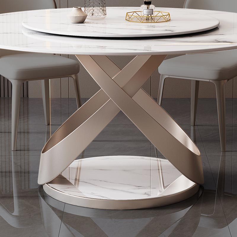 Round Sintered Stone Dining Table Modern Turntable Furniture with Pedestal Base for Home Clearhalo 'Dining Tables & Seating' 'Dining Tables' 'dining_table' 'furn' 'furn_dining_table' 'Furniture' 'Kitchen & Dining Furniture' 1200x1200_0098d58d-59c7-4ebf-a692-62b29c012c60