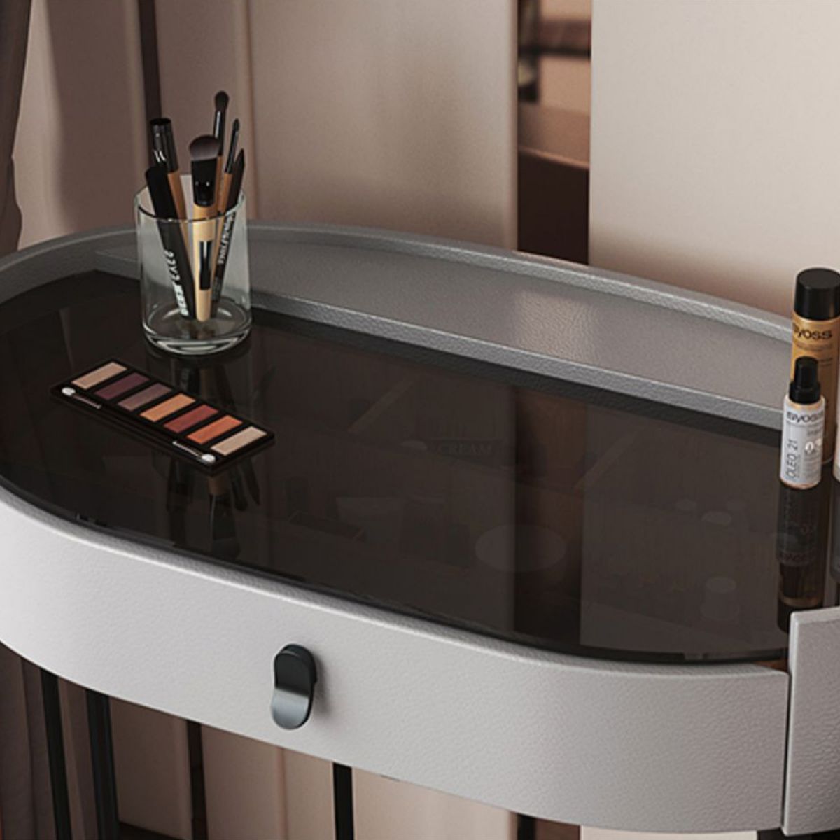 Glass Top Makeup Vanity Desk Lighted Mirror Vanity Dressing Table Set Clearhalo 'Bedroom Furniture' 'furn' 'furn_makeup_vanities' 'Furniture' 'Makeup Vanities' 'makeup_vanities' 1200x1200_009ba982-88fa-43ab-95f4-08f5e71d18ac